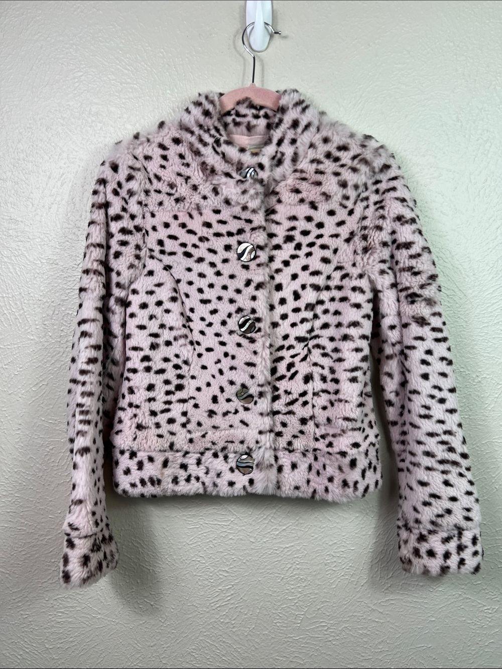 John Carlisle Rabbit Fur Pink Animal Print Novelty Button Crop Jacket Small